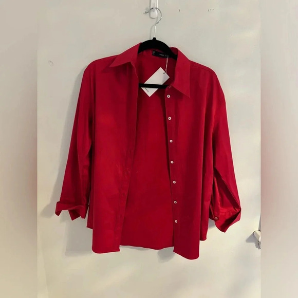 Mango Red Cotton Oversized Dress Shirt NWT - Picture 6 of 11